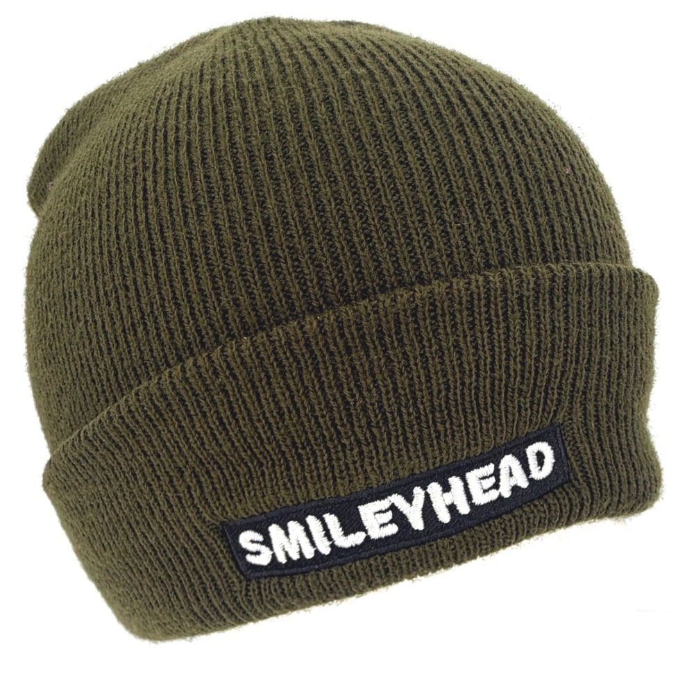 Yupoong Classics Smileyhead Cuffed Beanie Olive Green Embroidered Knit Hat